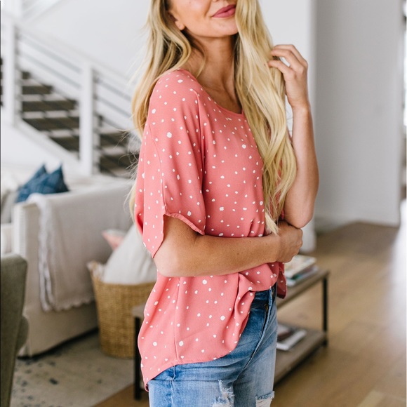 On The Dot Blouse In Coral - Picture 4 of 8
